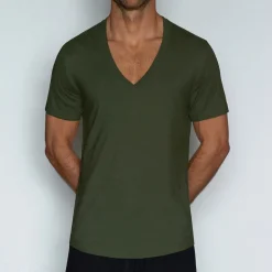 PERFECT PIMA Perfect Pima|Short Sleeve T-shirts*Relaxed Deep V-Neck T-Shirt Gladwin Green