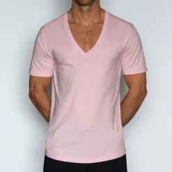 PERFECT PIMA Perfect Pima|Short Sleeve T-shirts*Relaxed Deep V-Neck T-Shirt Pino Pink