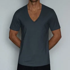 PERFECT PIMA Perfect Pima|Short Sleeve T-shirts*Relaxed Deep V-Neck T-Shirt Niles Navy