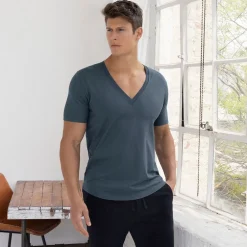 PERFECT PIMA Perfect Pima|Short Sleeve T-shirts*Relaxed Deep V-Neck T-Shirt Niles Navy