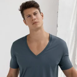 PERFECT PIMA Perfect Pima|Short Sleeve T-shirts*Relaxed Deep V-Neck T-Shirt Niles Navy