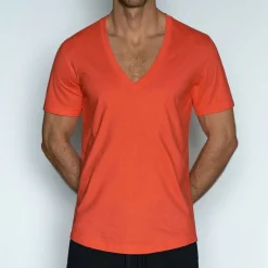 PERFECT PIMA Perfect Pima|Short Sleeve T-shirts*Relaxed Deep V-Neck T-Shirt Rylee Red