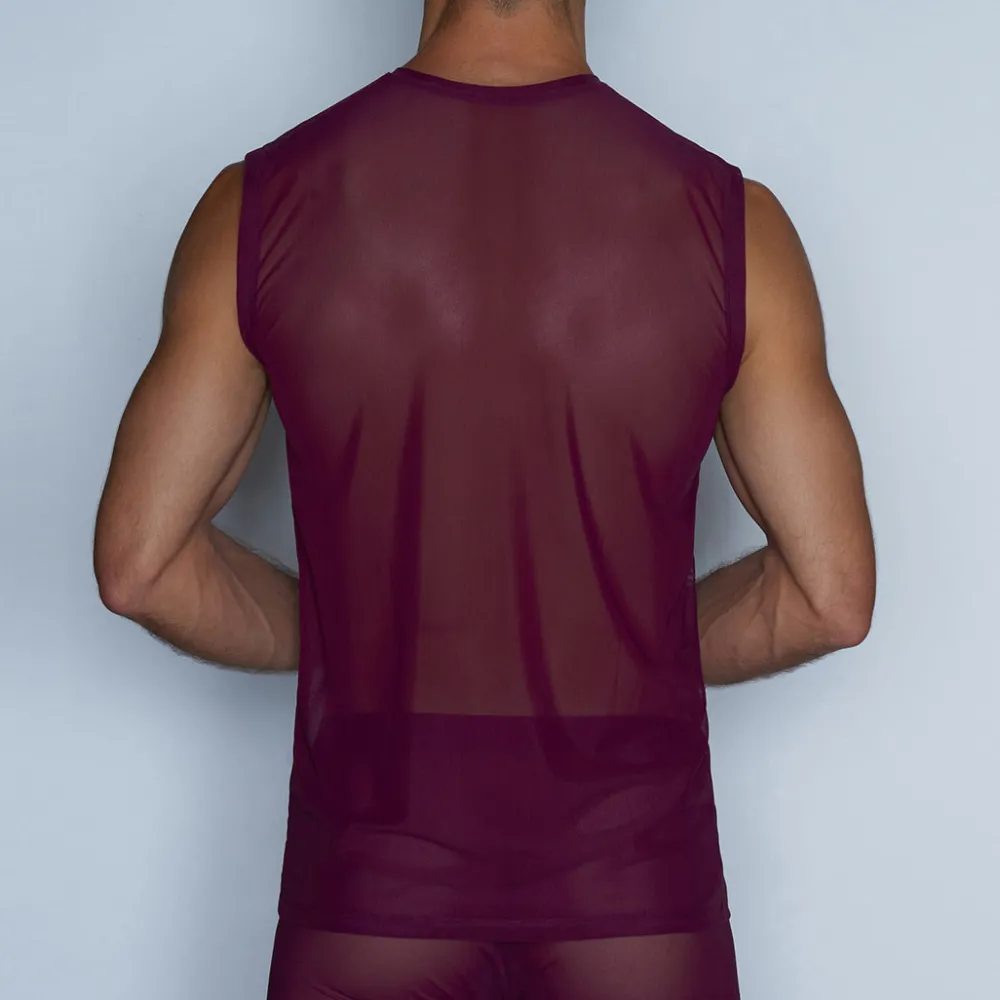 SHEER Sheer*Sleeveless Crew Neck T-Shirt Perrie Purple