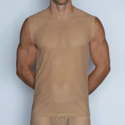 SHEER Sheer*Sleeveless Crew Neck T-Shirt Nix Nude