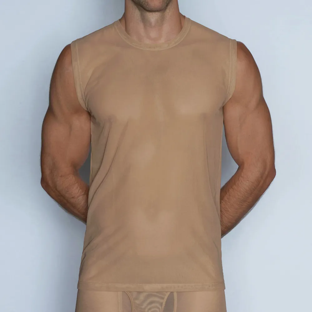 SHEER Sheer*Sleeveless Crew Neck T-Shirt Nix Nude