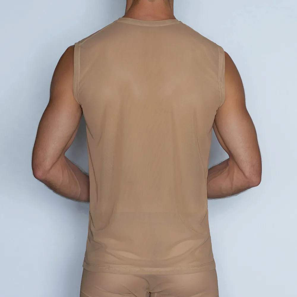 SHEER Sheer*Sleeveless Crew Neck T-Shirt Nix Nude
